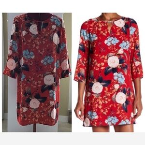 c&e Red Floral Dress Size Large
